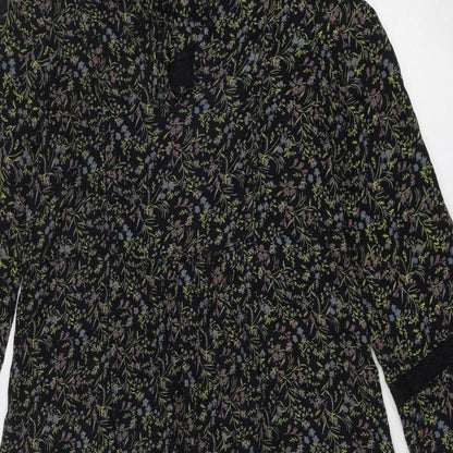 Marks and Spencer Womens Black Floral Viscose Trapeze & Swing Size 10 Round Neck Tie