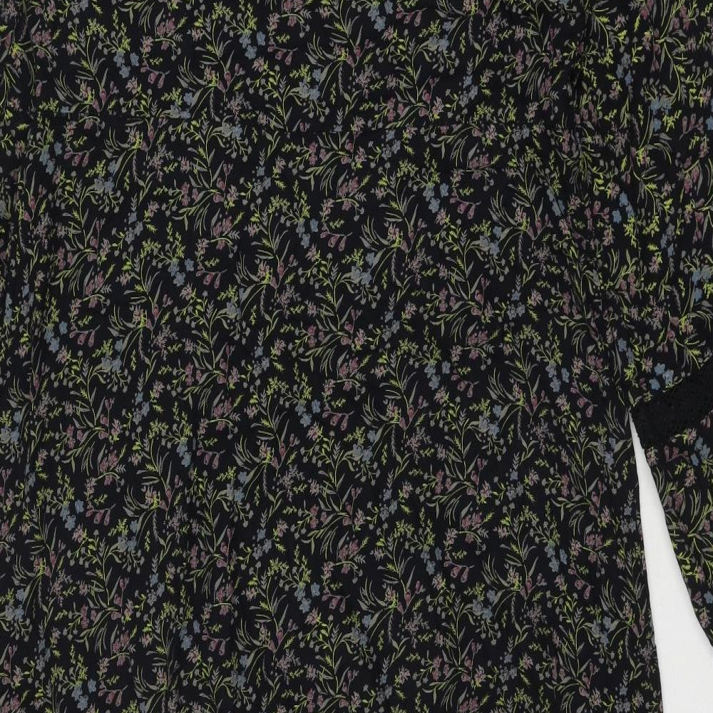 Marks and Spencer Womens Black Floral Viscose Trapeze & Swing Size 10 Round Neck Tie