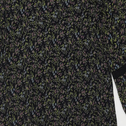 Marks and Spencer Womens Black Floral Viscose Trapeze & Swing Size 10 Round Neck Tie