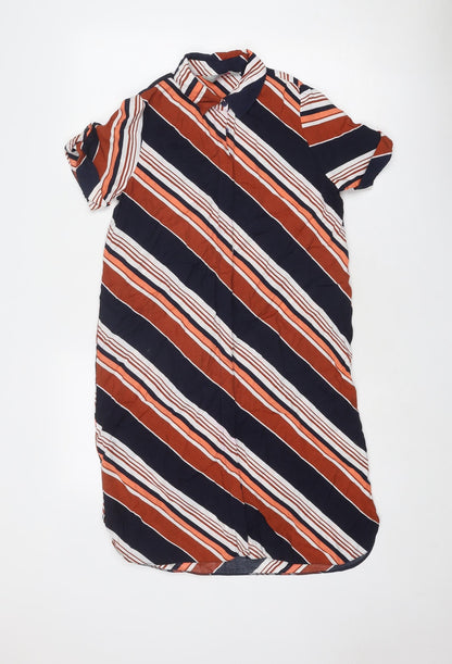 Dorothy Perkins Womens Multicoloured Striped Viscose Shirt Dress Size 8 Collared Button