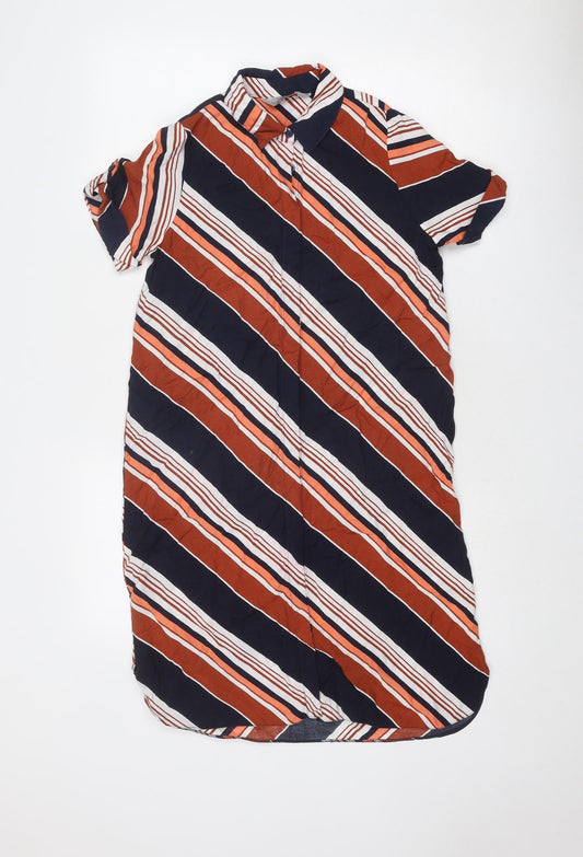 Dorothy Perkins Womens Multicoloured Striped Viscose Shirt Dress Size 8 Collared Button
