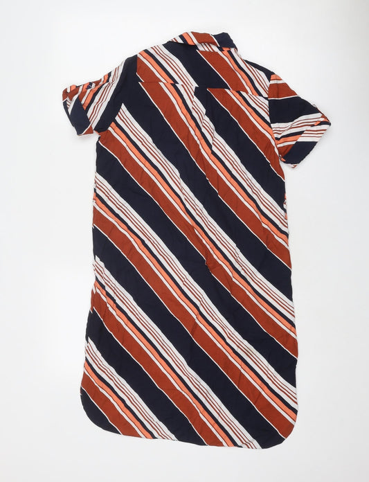 Dorothy Perkins Womens Multicoloured Striped Viscose Shirt Dress Size 8 Collared Button