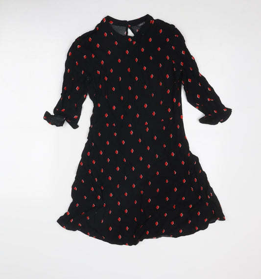 NEXT Womens Black Geometric Viscose A-Line Size 12 Round Neck