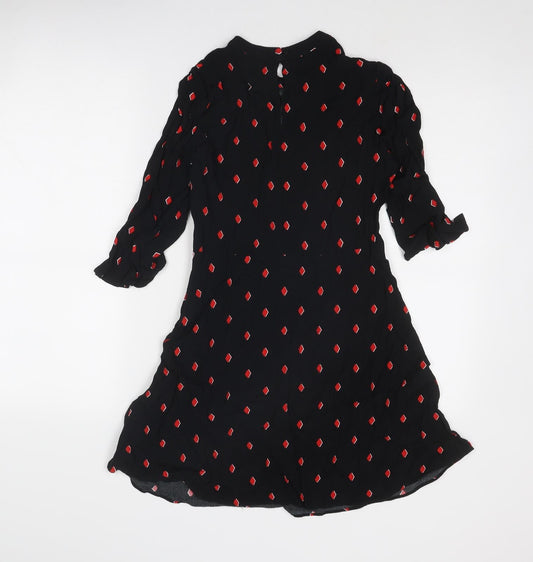 NEXT Womens Black Geometric Viscose A-Line Size 12 Round Neck