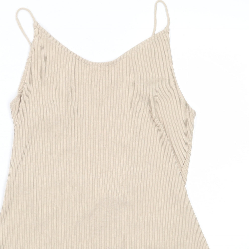 H&M Womens Beige Viscose Bodysuit One-Piece Size L Snap