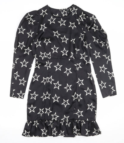 River Island Womens Black Geometric Polyester Sheath Size 10 Round Neck Zip - Star Print