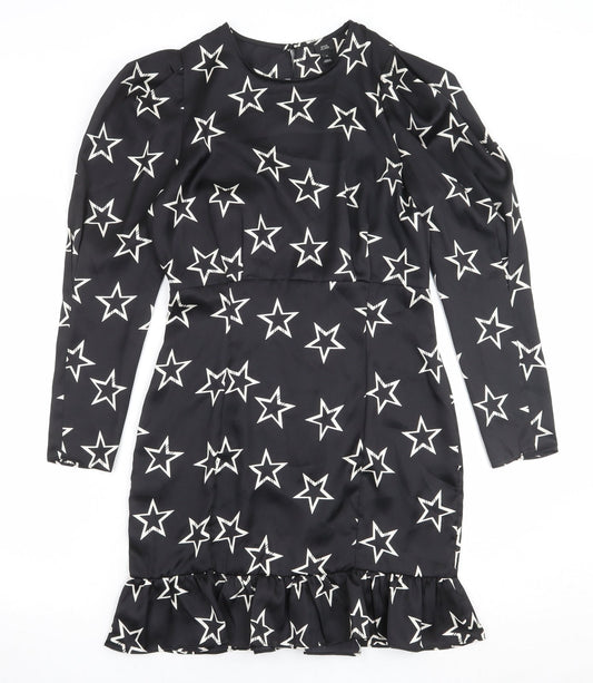 River Island Womens Black Geometric Polyester Sheath Size 10 Round Neck Zip - Star Print
