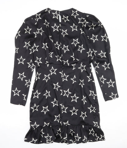 River Island Womens Black Geometric Polyester Sheath Size 10 Round Neck Zip - Star Print