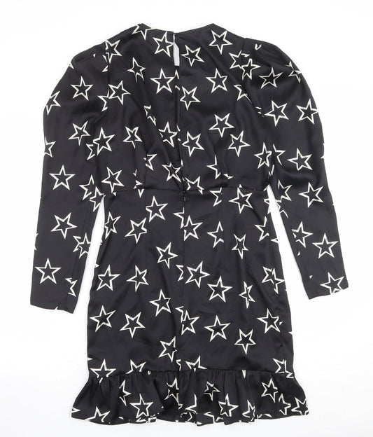 River Island Womens Black Geometric Polyester Sheath Size 10 Round Neck Zip - Star Print
