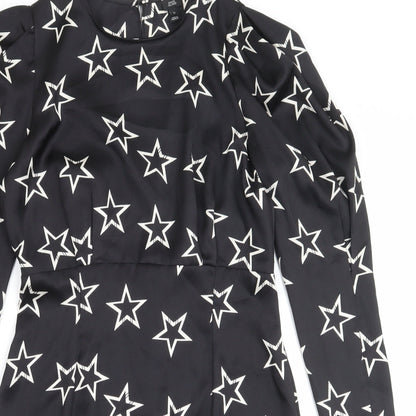 River Island Womens Black Geometric Polyester Sheath Size 10 Round Neck Zip - Star Print