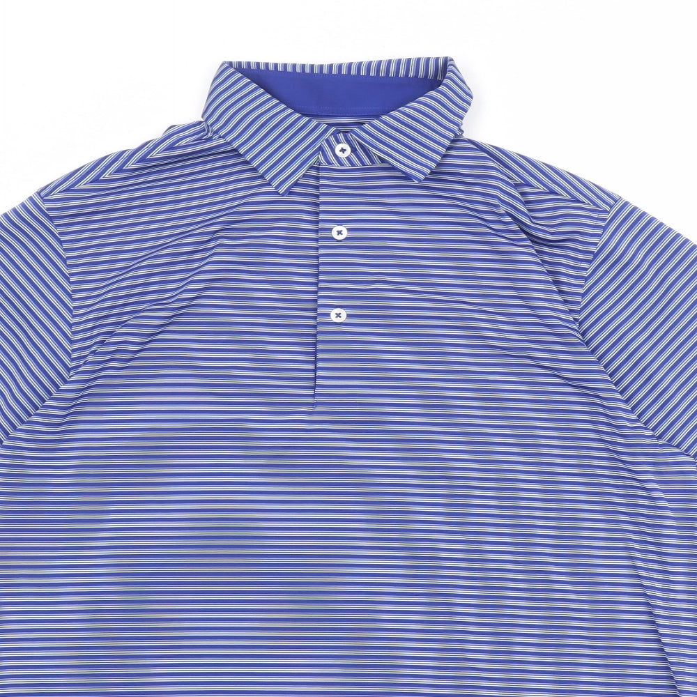 Donald Ross Mens Blue Striped Polyester Polo Size S Collared Button