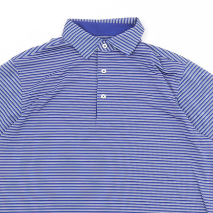 Donald Ross Mens Blue Striped Polyester Polo Size S Collared Button