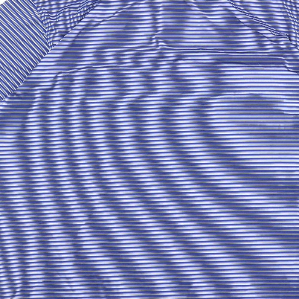 Donald Ross Mens Blue Striped Polyester Polo Size S Collared Button