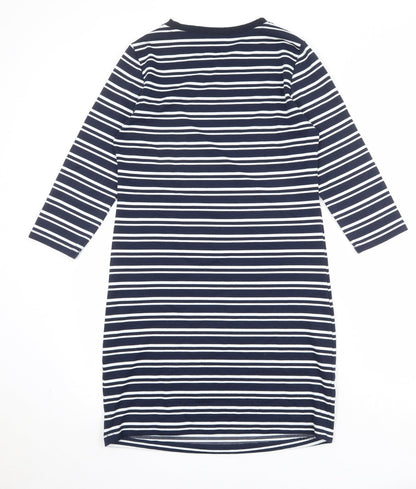 Up2Fashion Womens Blue Striped Polyester T-Shirt Dress Size M Boat Neck Pullover