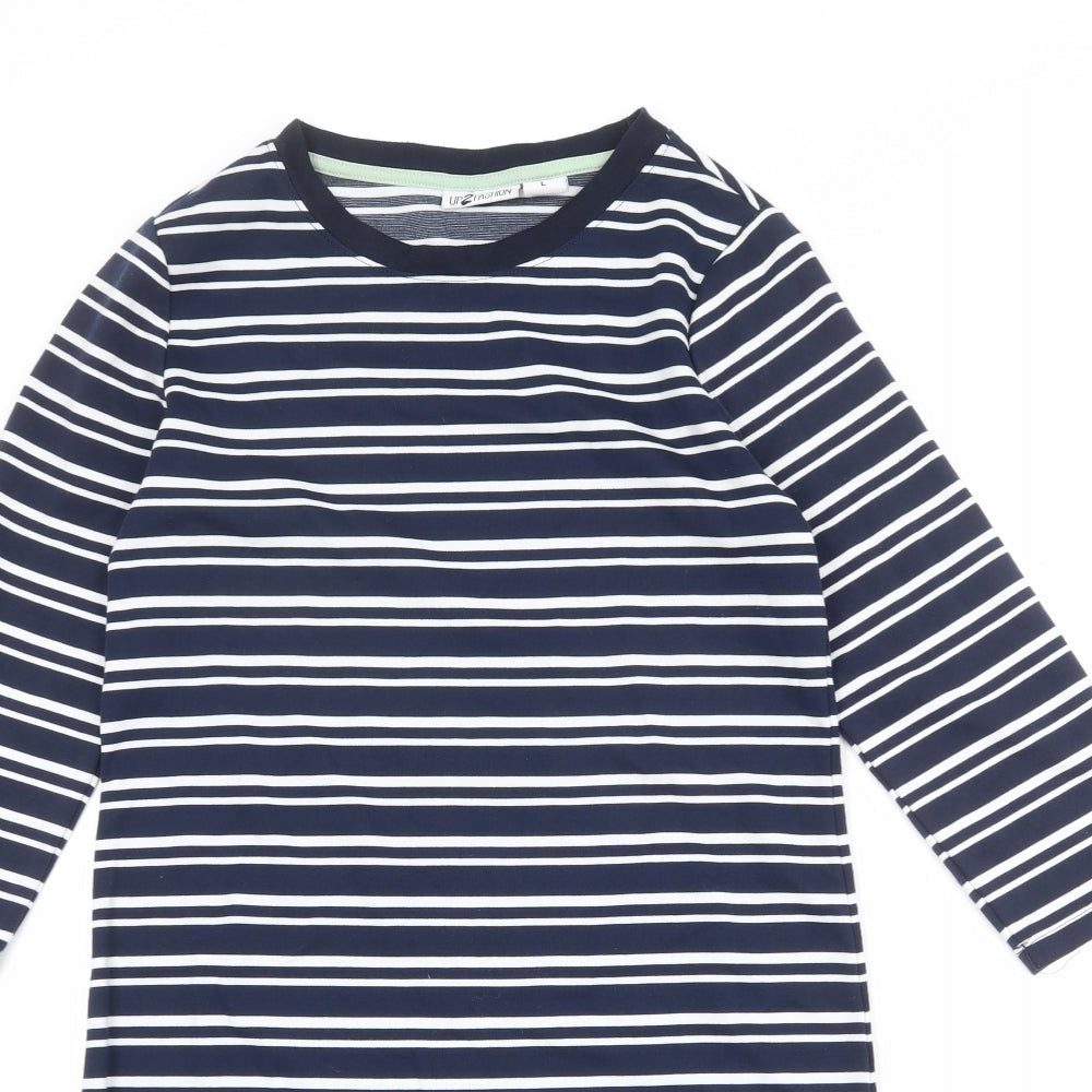 Up2Fashion Womens Blue Striped Polyester T-Shirt Dress Size M Boat Neck Pullover