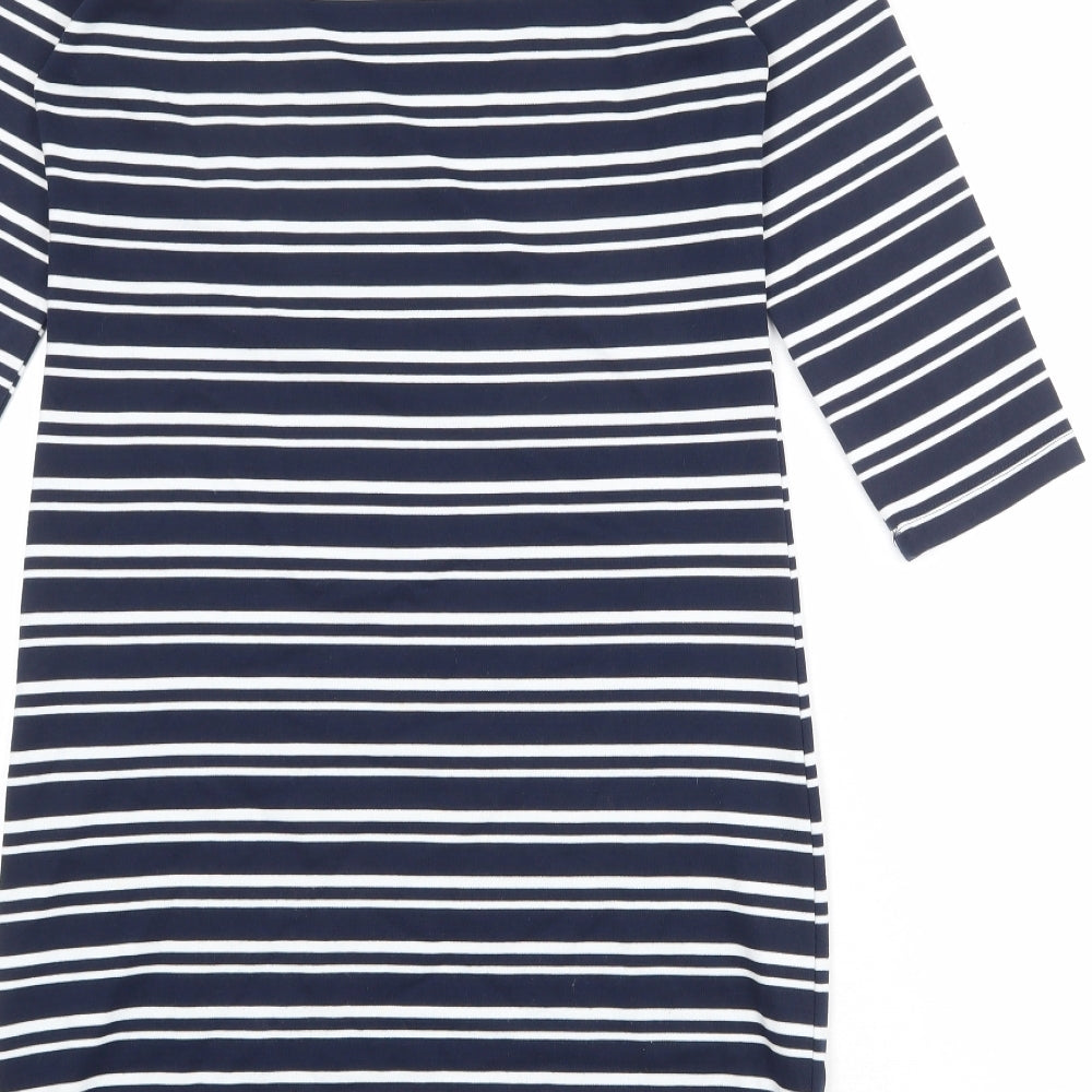 Up2Fashion Womens Blue Striped Polyester T-Shirt Dress Size M Boat Neck Pullover