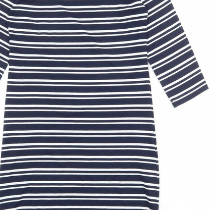 Up2Fashion Womens Blue Striped Polyester T-Shirt Dress Size M Boat Neck Pullover