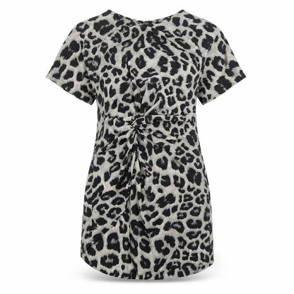 Vonda Womens Beige Animal Print Polyester A-Line Size S Boat Neck Pullover - Leopard Pattern