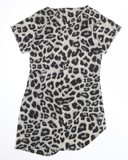 Vonda Womens Beige Animal Print Polyester A-Line Size S Boat Neck Pullover - Leopard Pattern