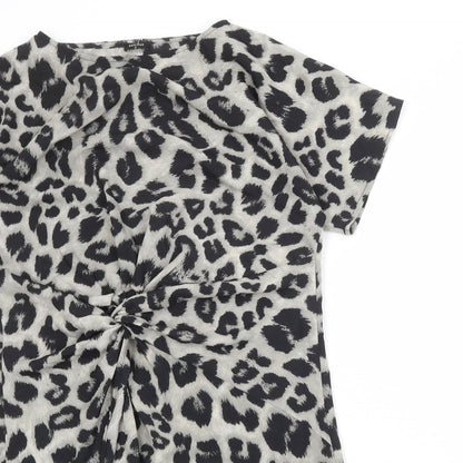 Vonda Womens Beige Animal Print Polyester A-Line Size S Boat Neck Pullover - Leopard Pattern