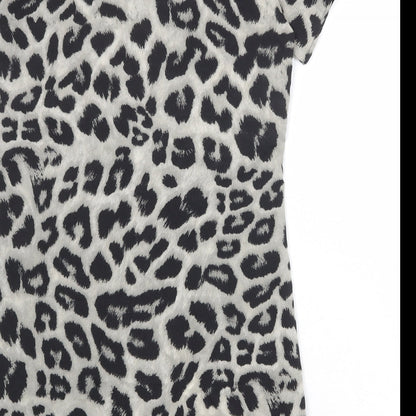 Vonda Womens Beige Animal Print Polyester A-Line Size S Boat Neck Pullover - Leopard Pattern