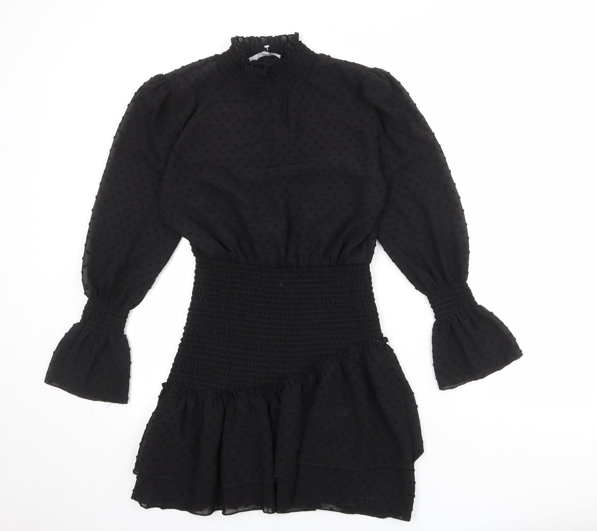 NLW Womens Black Polka Dot Polyester Bodycon Size L Round Neck Pullover