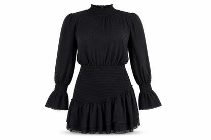 NLW Womens Black Polka Dot Polyester Bodycon Size L Round Neck Pullover