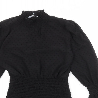NLW Womens Black Polka Dot Polyester Bodycon Size L Round Neck Pullover