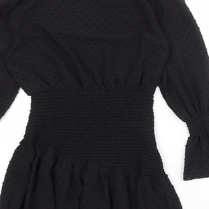 NLW Womens Black Polka Dot Polyester Bodycon Size L Round Neck Pullover