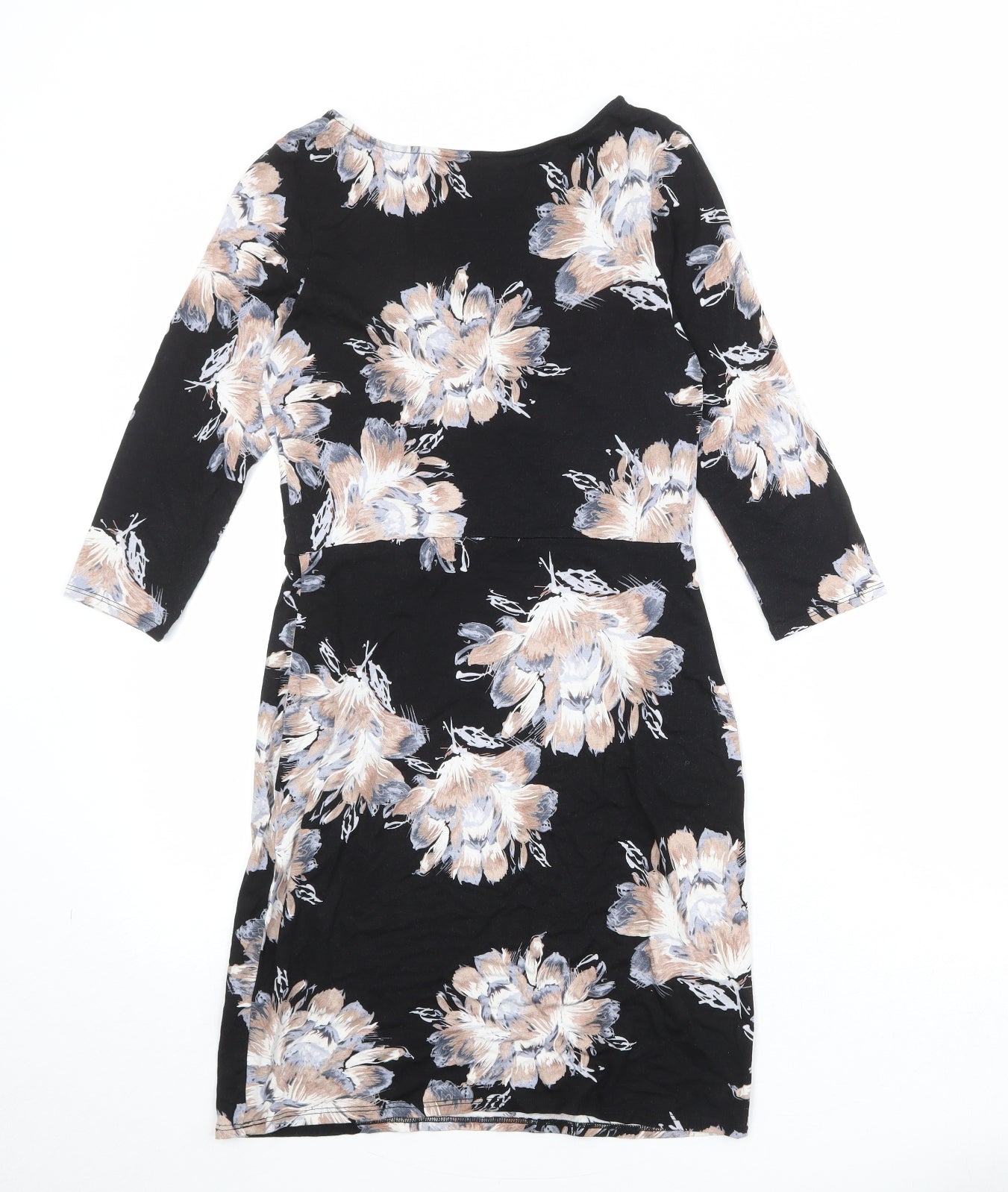 Wallis Womens Black Floral Viscose A-Line Size 10 Round Neck Pullover
