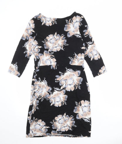 Wallis Womens Black Floral Viscose A-Line Size 10 Round Neck Pullover