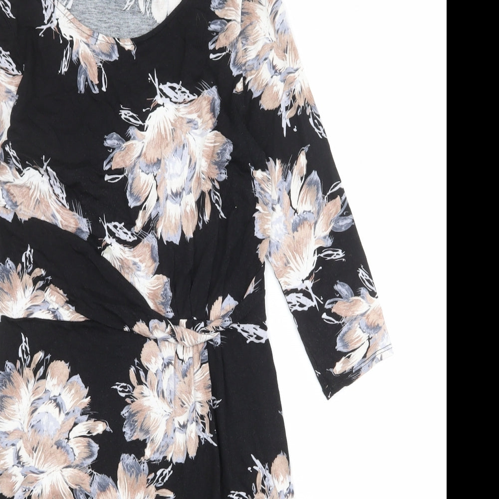 Wallis Womens Black Floral Viscose A-Line Size 10 Round Neck Pullover