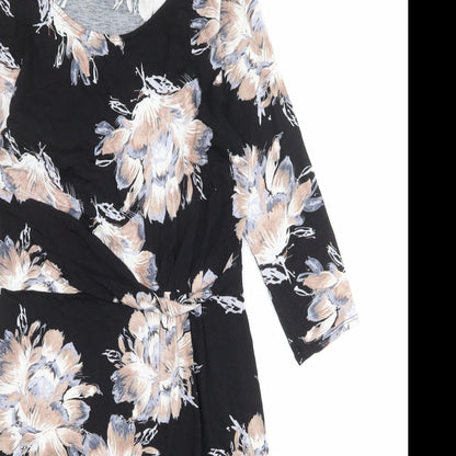 Wallis Womens Black Floral Viscose A-Line Size 10 Round Neck Pullover