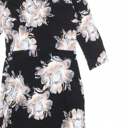 Wallis Womens Black Floral Viscose A-Line Size 10 Round Neck Pullover