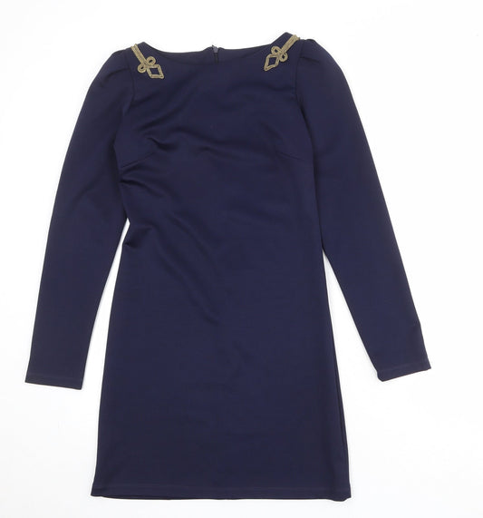 River Island Womens Blue Polyester A-Line Size 10 Round Neck Zip