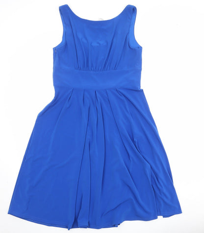 Joseph Ribkoff Womens Blue Polyester Skater Dress Size 14 Round Neck Zip
