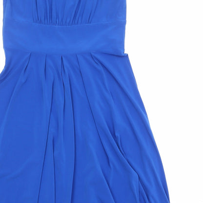 Joseph Ribkoff Womens Blue Polyester Skater Dress Size 14 Round Neck Zip