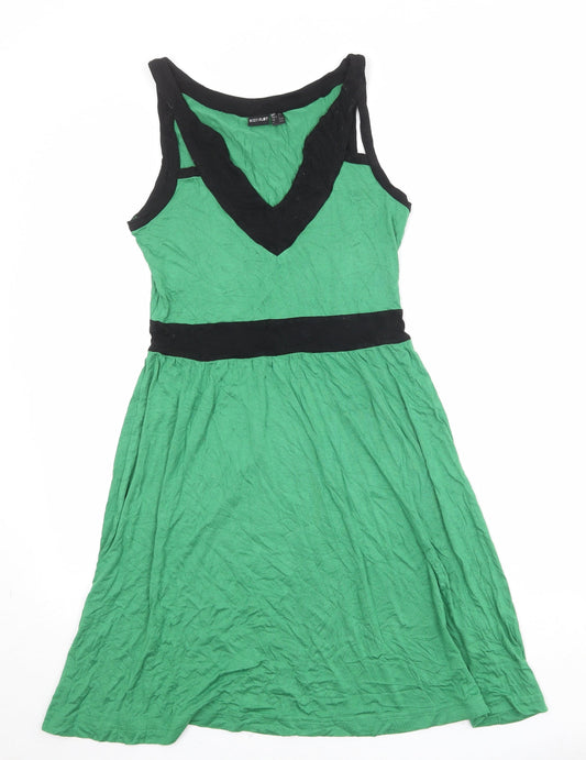 Body Flirt Womens Green Colourblock Viscose Tank Dress Size S V-Neck Pullover