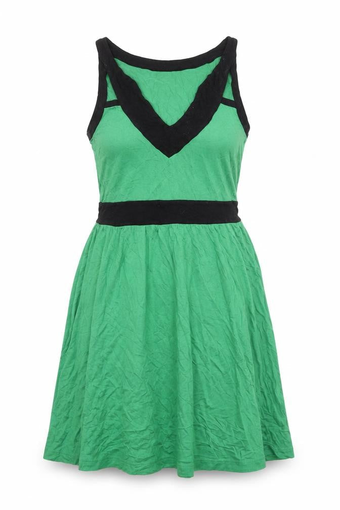Body Flirt Womens Green Colourblock Viscose Tank Dress Size S V-Neck Pullover