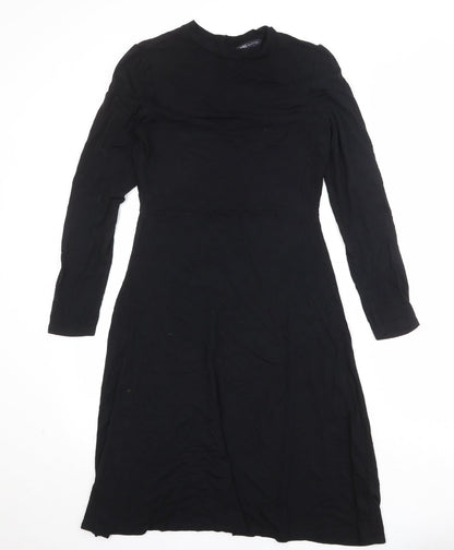 Marks and Spencer Womens Black Viscose Trapeze & Swing Size 8 Round Neck Button