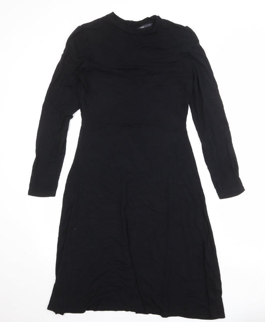 Marks and Spencer Womens Black Viscose Trapeze & Swing Size 8 Round Neck Button