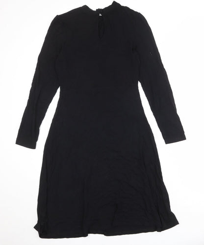 Marks and Spencer Womens Black Viscose Trapeze & Swing Size 8 Round Neck Button