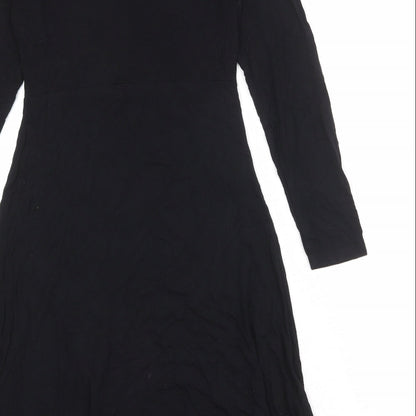 Marks and Spencer Womens Black Viscose Trapeze & Swing Size 8 Round Neck Button
