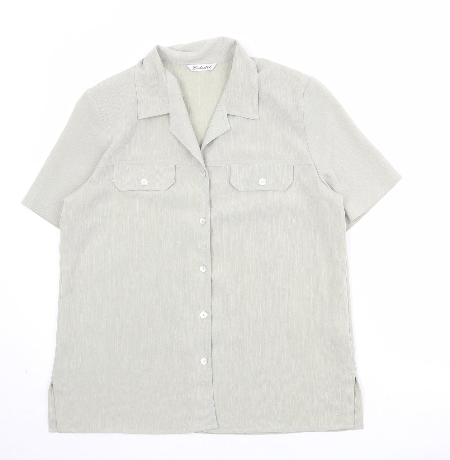 Berkertex Womens Green Polyester Basic Button-Up Size 12 Collared