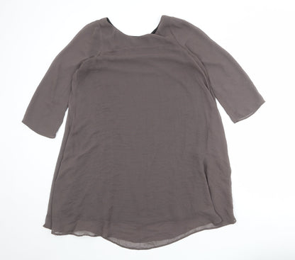 Zara Womens Brown Polyester Shift Size M Round Neck Button