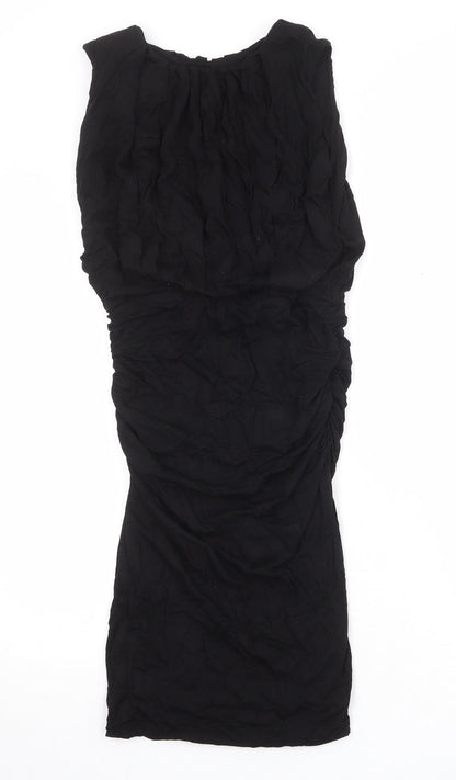 Jersey Womens Black Viscose Bodycon Size 10 Round Neck Pullover
