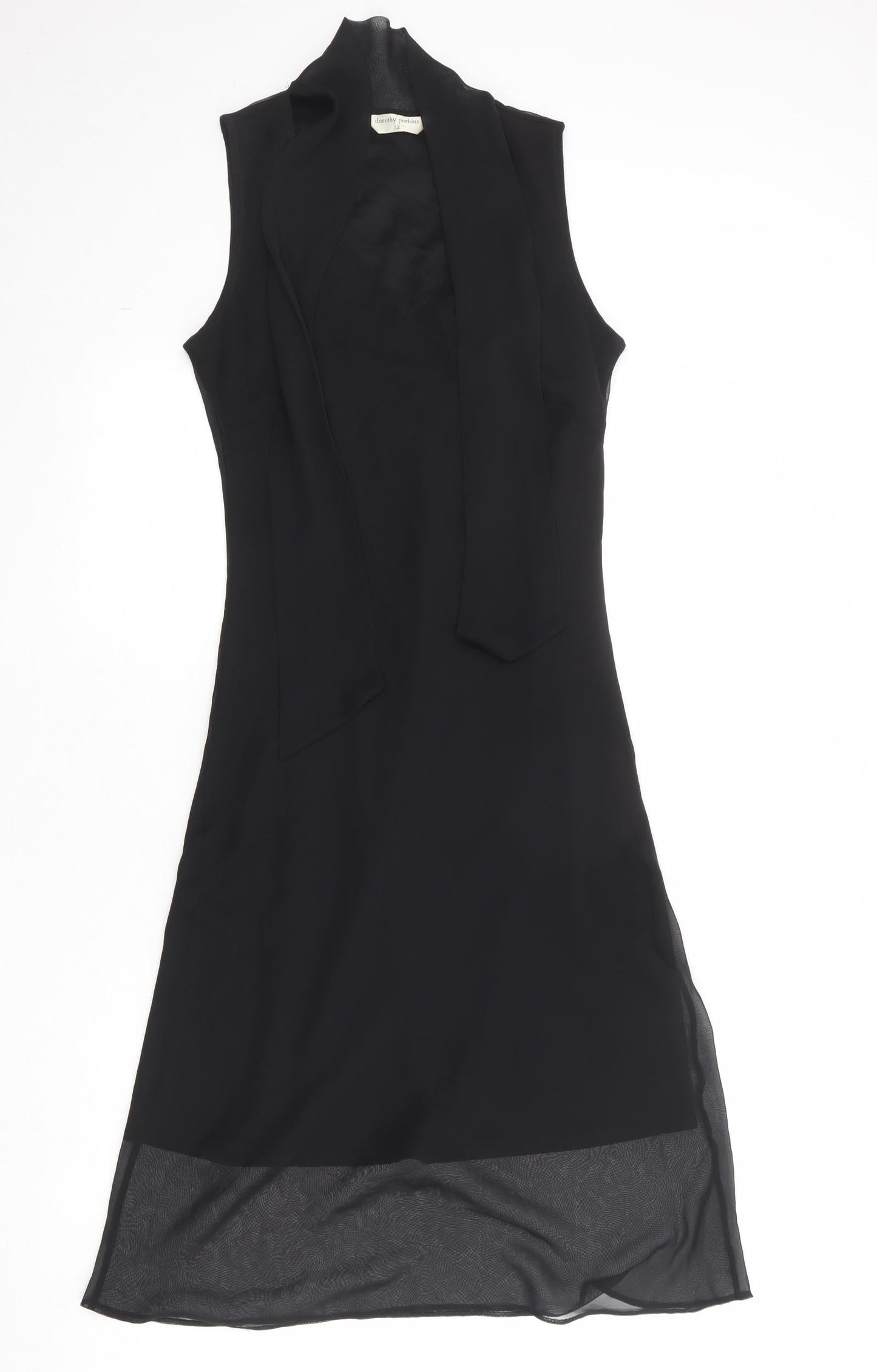 Dorothy Perkins Womens Black Polyester A-Line Size 12 V-Neck Pullover - Scarf Detail