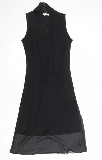 Dorothy Perkins Womens Black Polyester A-Line Size 12 V-Neck Pullover - Scarf Detail