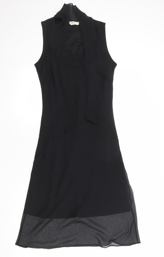 Dorothy Perkins Womens Black Polyester A-Line Size 12 V-Neck Pullover - Scarf Detail