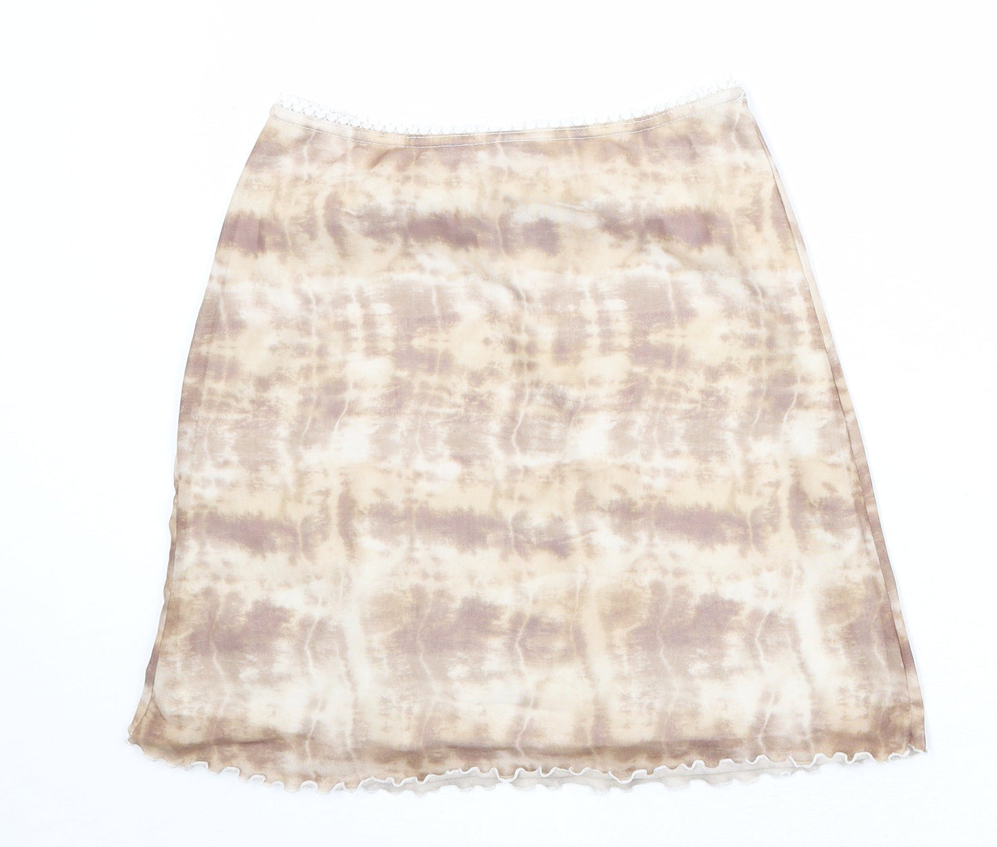 PRETTYLITTLETHING Womens Beige Geometric Polyester Swing Skirt Size 10 - Tie Dye Pattern